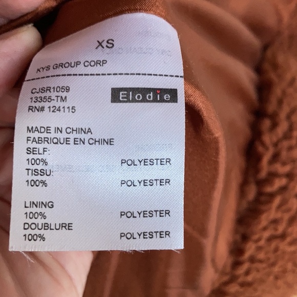 Elodie Nordstrom faux shearling rust brown, zip closure, pocket, collar jacket. - Picture 13 of 16